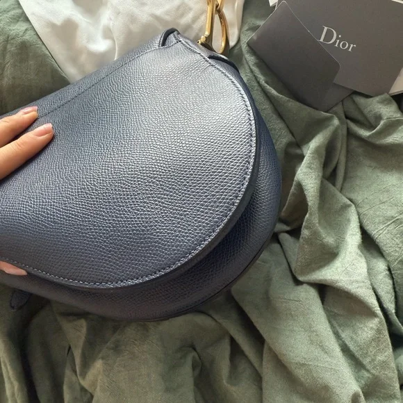 Dior Navy Grained Leather Medium Saddle Bag - Picture 10 of 13
